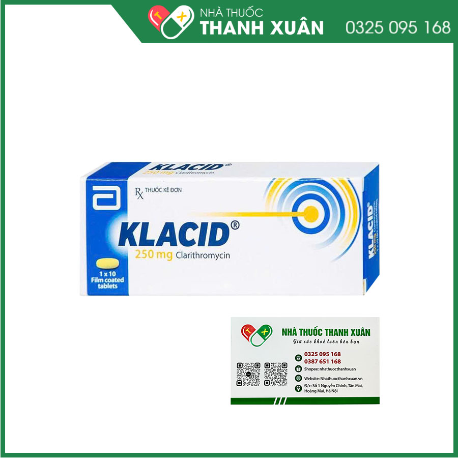 Klacid 250mg điều trị nhiễm khuẩn hô hấp, nhiễm trùng tiết niệu, da hoặc mô mềm